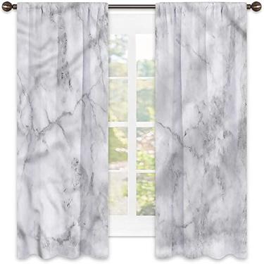 Imagem de Cortinas blecaute de mármore para quarto - Cortinas escurecidas com isolamento térmico para sala de estar, L 132 x C 137 cm