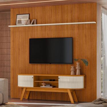 Imagem de Rack com Painel Frisado para TV até 75 Polegadas 2 Portas Flexíveis com Pés New Laguna Madetec