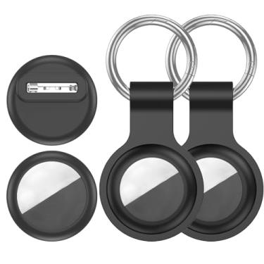Imagem de VSANT [Conjunto de 4 unidades] Capa compatível com suporte Apple AirTag, 2 chaveiros + 2 protetores seguros estilo pino, capa de silicone durável antiperda à prova de choque para GPS para crianças