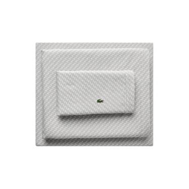 Imagem de Lacoste Lençol de 3 peças com logotipo Mini Geo 100% algodão percal – fresco, nítido, fosco e durável, certificado Oeko-Tex – estampado, cinza, solteiro