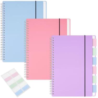 Imagem de MSTONAL Pacote com 3 cadernos pequenos, caderno espiral pautado largo A5, 14,7 x 21 cm, página pautada de 8 mm de 100 g/m², 80 folhas/160 páginas, caderno espiral pequeno para escola, escritório,