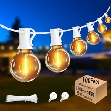 Imagem de Cordão de luzes LED G40 para ambientes externos, branco, 3,5 m, com 52 lâmpadas Edison inquebráveis, cordão de luzes brancas à prova d'água no exterior para casamento, casamento, casamento, festa