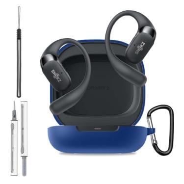Imagem de Capa para SHOKZ OpenFit 2, capa protetora de silicone para SHOKZ OpenFit 2, capa de corpo inteiro à prova de choque com proteção contra arranhões, com chaveiro, cordão e kit de limpeza, azul