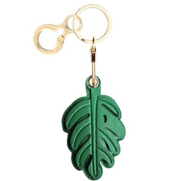 Imagem de Capa de couro compatível com AirTag, linda capa protetora com chaveiro, rastreador GPS antiarranhões para chaves, bolsa, animais de estimação, mochila (folhas verdes)