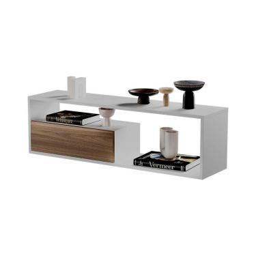Imagem de Rack Nicho Aparador Roma Branco com Freijó para TV Sala Quarto