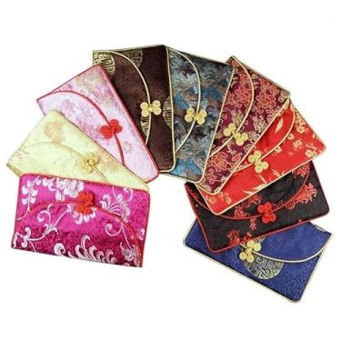 Imagem de Only My Live Home 3 conjuntos de bolsas femininas de nó chinês com brocado de seda e zíper para viagem, bolsas de embalagem de cosméticos, porta-moedas, porta-cartões de crédito, lenços de papel (cor