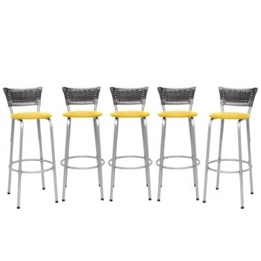 Imagem de Banquetas Junco Degradê Cyber Estrutura Prata Ideal para Bancada Balcão e Cozinha Kit 05 Unidades - Itagold (Assento Amarelo)
