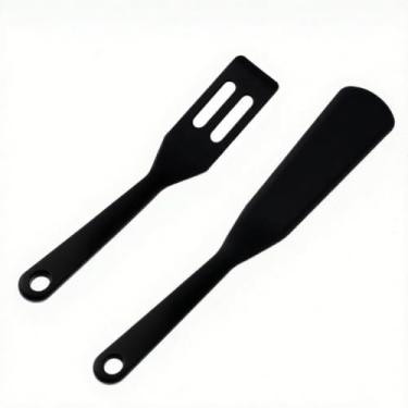 Imagem de Conjunto de 2 espátulas de mini brownie, espátula de silicone antiaderente flexível, espátula quadrada de silicone, utensílio de cozinha para cortar brownies, biscoitos, ovos (Preto)