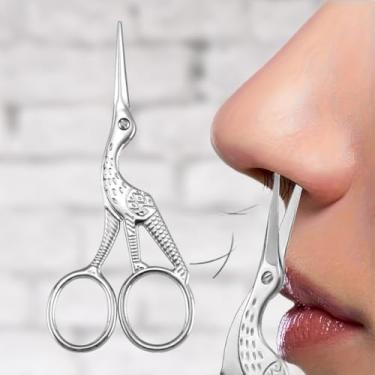 Imagem de Tesoura pequena com design de ponta redonda, tesoura para aparar pelos do nariz, sobrancelha, orelha, barba e bigode (prata)