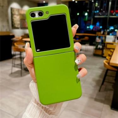 Imagem de Capa de telefone rígida fosca de cor pura para Samsung Galaxy Z Flip Fold 5 4 3 Capa dobrável de proteção de lente, verde claro, para Samsung Z Flip 4