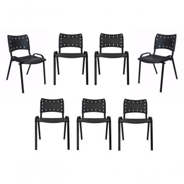Imagem de Kit 7 Cadeiras Iso Para Escola Escritório Comércio Preta Base Preta