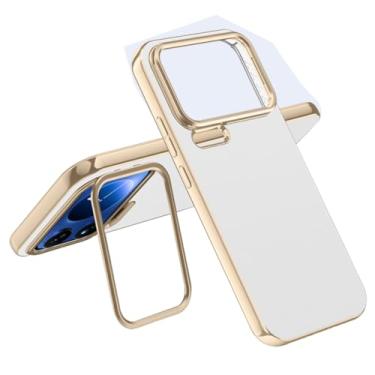 Imagem de HAOMRIYL Capa de couro para Xiaomi 17 Pro Max/17 Pro/17, suporte de proteção de lente, capa de telefone com borda galvanizada minimalista anti-queda, branca, 17 Pro Max
