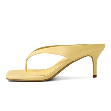 Imagem de MAIJED Sandália feminina de salto baixo com bico quadrado e salto baixo sem cadarço confortável para festa, Amarelo, 40