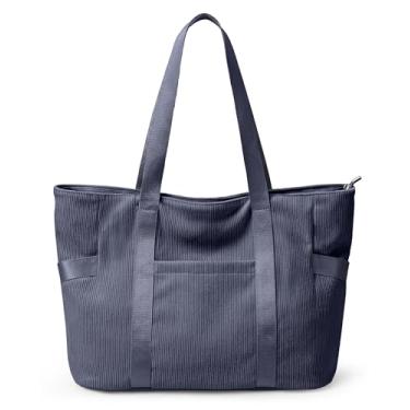 Imagem de DIXEIGHT Bolsa feminina com zíper, bolsa de viagem com compartimentos, bolsa de ombro grande para academia, trabalho, escola, G - cinza-azulado serve para laptop de 17 polegadas, Large
