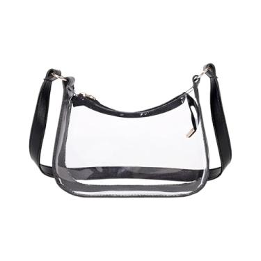 Imagem de Bolsas transparentes para mulheres | Bolsa feminina macia transparente, bolsa transparente com alça de ombro ajustável para festivais, Preto, Refer to description
