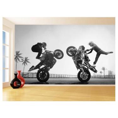 Imagem de Papel De Parede 3D Moto Grau Empinando Manobra 3,5M Bkm43 - Você Decor