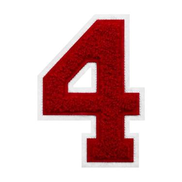 Imagem de 1 peça de patch de número de chenille vermelho de 15 cm com borda branca – adesivos do alfabeto para roupas, jaquetas, mochilas, chapéus para decoração personalizada, nome personalizado e artesanato