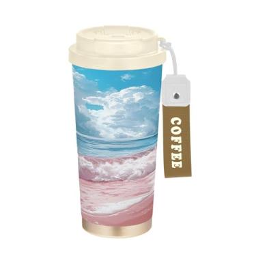 Imagem de SEHANY Caneca de viagem Summer Sea Beach Starfish 482 g Copos de café reutilizáveis revestidos de cerâmica com tampa à prova de vazamento, parede dupla, isolamento a vácuo, copo de café de aço