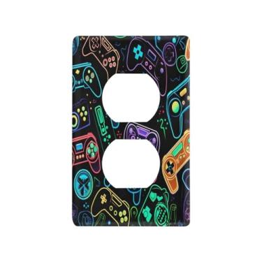 Imagem de Blueangle Placa de parede colorida para controladores de videogame duplex, tamanho padrão, placas de cobertura de tomada elétrica de 1 gangue para decoração de quarto de escritório em casa, 4,53 x