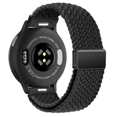 Imagem de Pulseira magnética de nylon trançado de 20 mm compatível com Garmin Vivoactive 6/5/3, Venu 2 Plus, Venu Sq 2, Forerunner 55/165/245/645 – Pulseira elástica macia com fecho magnético e conector de
