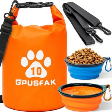 Imagem de GPUSFAK Bolsa de armazenamento de ração para animais de estimação com zíper com tigela de viagem (64 xícaras) - Bolsa de viagem para comida de cachorro à prova d'água Recipiente de ração para