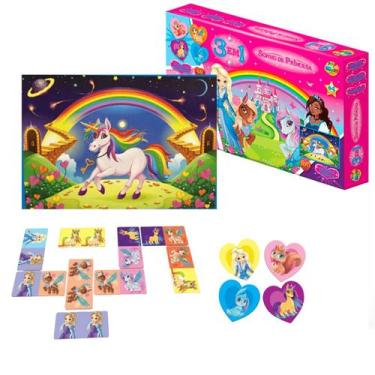 Imagem de Quebra Cabeça Infantil 100 peças + Jogo da Memoria + Domino Jogos Educ