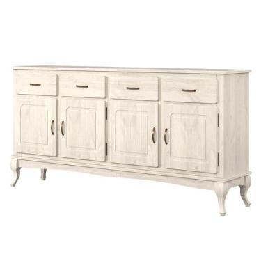 Imagem de Balcão Buffet em Madeira Maciça com 4 Portas e 4 Gavetas Branco Envelh