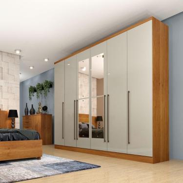 Imagem de Guarda Roupa Sevilla Casal 6 Portas Com Espelho Tcil Cor:cinamomo-off