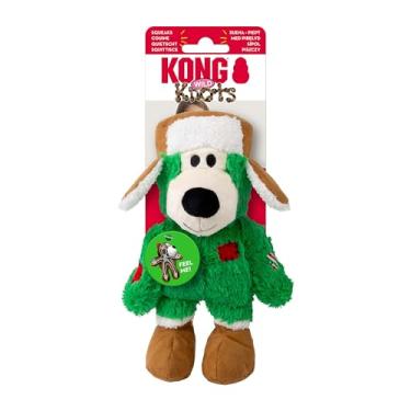 Imagem de KONG Brinquedo de urso de Natal com nós selvagens – Esqueleto de corda durável, Squeaker para brincadeiras de longa duração, menos enchimento para menos bagunça, cores sortidas (1 pacote, pequeno