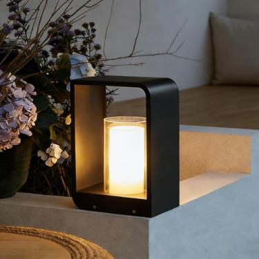 Imagem de MIXL - Pequena luz solar externa, lanterna de chão preta à prova d'água, luz solar decorativa de jardim, lâmpada moderna para uso ao ar livre, para garagem, quintal, pátio e piscina