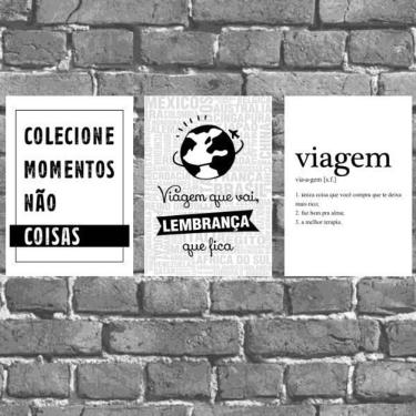 Imagem de Kit 3 Placas Decorativas Frases Viagem 18X27Cm