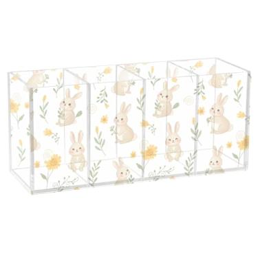 Imagem de Burbuja Porta-canetas de acrílico Bunny com 4 compartimentos, suporte de lápis transparente para pincéis de maquiagem, acessórios de mesa de escritório em casa