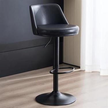 Imagem de Banquetas de bar de couro PU com altura para balcão, banquetas modernas de café da manhã sem braços com apoio para os pés, cadeiras de bar giratórias ajustáveis em altura - Banqueta de ilha de cozinha