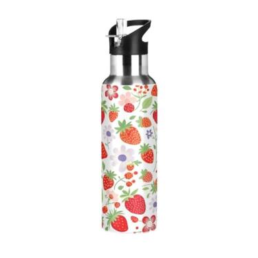 Imagem de Burbuja Garrafa de água de aço inoxidável Strawberries, garrafas de água isoladas a vácuo com tampa de canudo para esportes, academia, escola - à prova de vazamento e suor, sem BPA, 590 ml