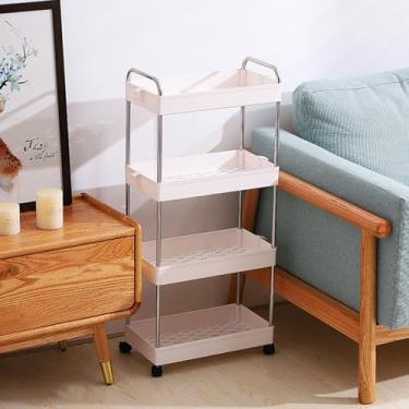 Imagem de Carrinho de armazenamento com rodinhas de 4 camadas, organizador de cozinha utilitário móvel com rodas bloqueáveis, prateleiras que economizam espaço, solução multifuncional de armazenamento para casa