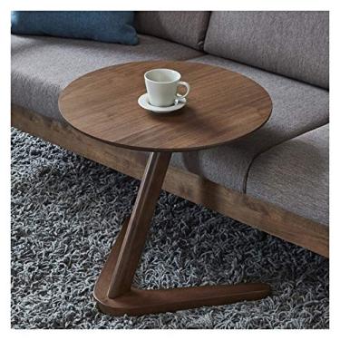 Imagem de Mesa de centro mesa lateral redonda mesa de destaque em forma de textura de madeira acabamento mesa de centro para sala de estar quarto pequenos espaços escritório cama sofá sofá, 50 cm (D) x 19,7 (A