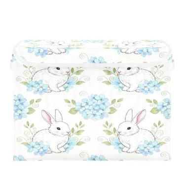 Imagem de Burbuja Caixa de armazenamento de coelho com tampa e alças, caixa de armazenamento grande dobrável para prateleiras armário quarto escritório organizador