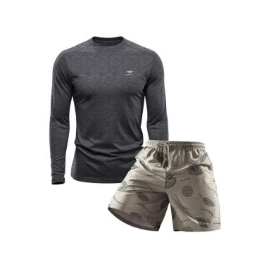 Imagem de Conjunto Masculino Short Estampado Praia Verão e Camiseta Dry Manga Longa Proteção UV-Masculino