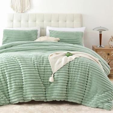 Imagem de Conjunto de edredom Smoofy Fluffy Twin Sage Green Fleece, 2 peças