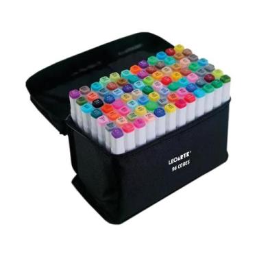 Imagem de Kit Marcador Artístico Duas Pontas Com Estojo Zíper LEONORA 96 Cores, 