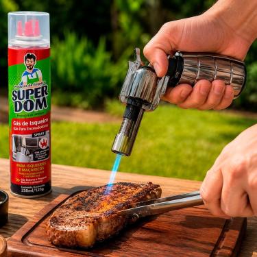 Imagem de Kit Maçarico Isqueiro Culinário Profissional Metal Chama Ajustável Refil Gás 250ML com 5 Adaptadores Verde