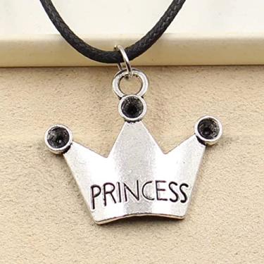 Imagem de EDCRFV Pingente tibetano de prata pingente de princesa coroa berloque cordão de couro preto feito à mão