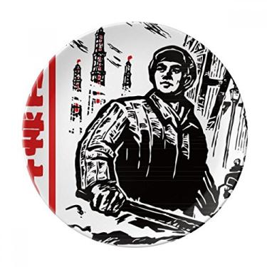 Imagem de DIYthinker Lâmpada de torre de martelo prato de trabalhador de porcelana decorativa salver louça prato de jantar