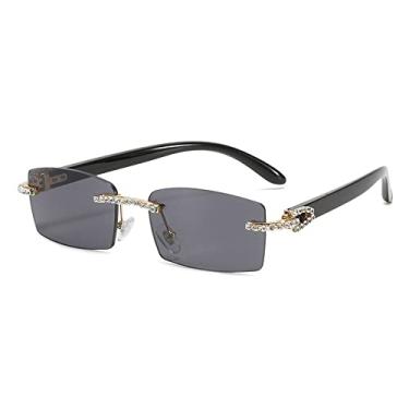 Imagem de Óculos de sol de cristal sem aro exclusivos para mulheres vintage gradiente pequeno quadrado strass brilhante óculos de sol feminino tons, preto todo cinza, com estojo