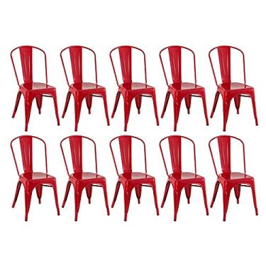 Imagem de Loft7, Kit 10x Cadeiras Iron Tolix Design Industrial em Aço Carbono, Sala de Jantar, Cozinha, Bar, Restaurante e Varanda Gourmet - Vermelho,