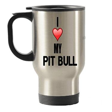 Imagem de I Love My Pit Bull Caneca de aço inoxidável para viagem com isolamento térmico