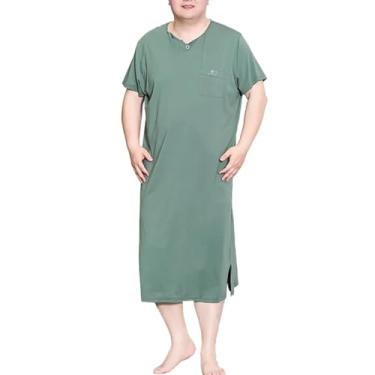 Imagem de Generic Homens Plus size Nightshirt Pijamas Confortável Big & Tall Henley Dormir Camisa de Manga Curta Camisola,Green,3XL
