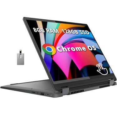 Imagem de Lenovo IdeaPad Flex 5i 35.6 cm FHD 2 em 1 laptop com tela sensível ao toque, Intel i3-1315U, 8 GB RAM, SSD de 128 GB, gráficos Intel UHD, teclado retroiluminado, webcam, Wi-Fi 6E, Chrome OS, cinza