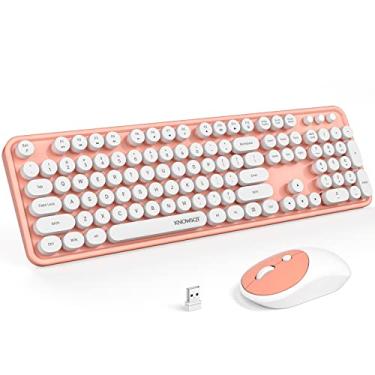 Imagem de KNOWSQT Combo de teclado e mouse sem fio – branco, laranja, tamanho completo, 2,4 GHz, 104 teclas, teclado redondo e mouse óptico para Windows, computador, laptop, desktop