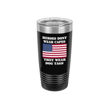 Imagem de Rogue River Tactical Heroes Don't Wear Capes They Wear Dog Tags Veteran 590 ml Copo de viagem caneca copo com tampa isolado a vácuo presente quente ou frio preto